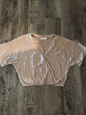 Leela and Lavender Wrap Short Sleeve Blouse - Tan - Size Large